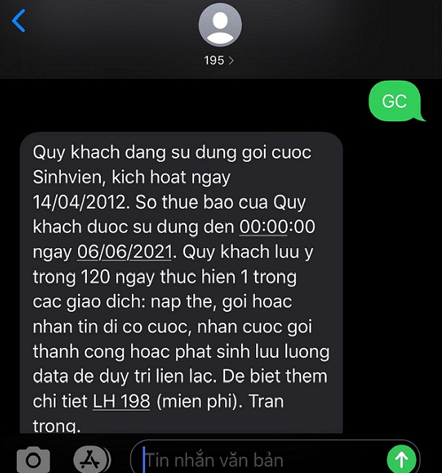 Kiểm tra gói cước bằng cú pháp GC